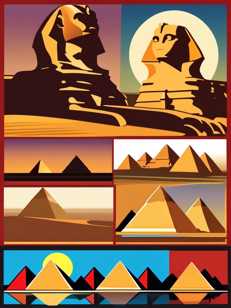 Cairo clipart - Pyramids of Giza and Sphinx in Egypt,  color vector clipart