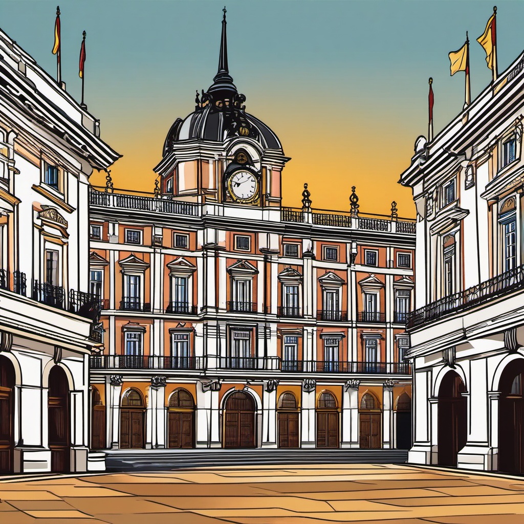 Madrid clipart - Royal Palace of Madrid and Plaza Mayor,  color vector clipart