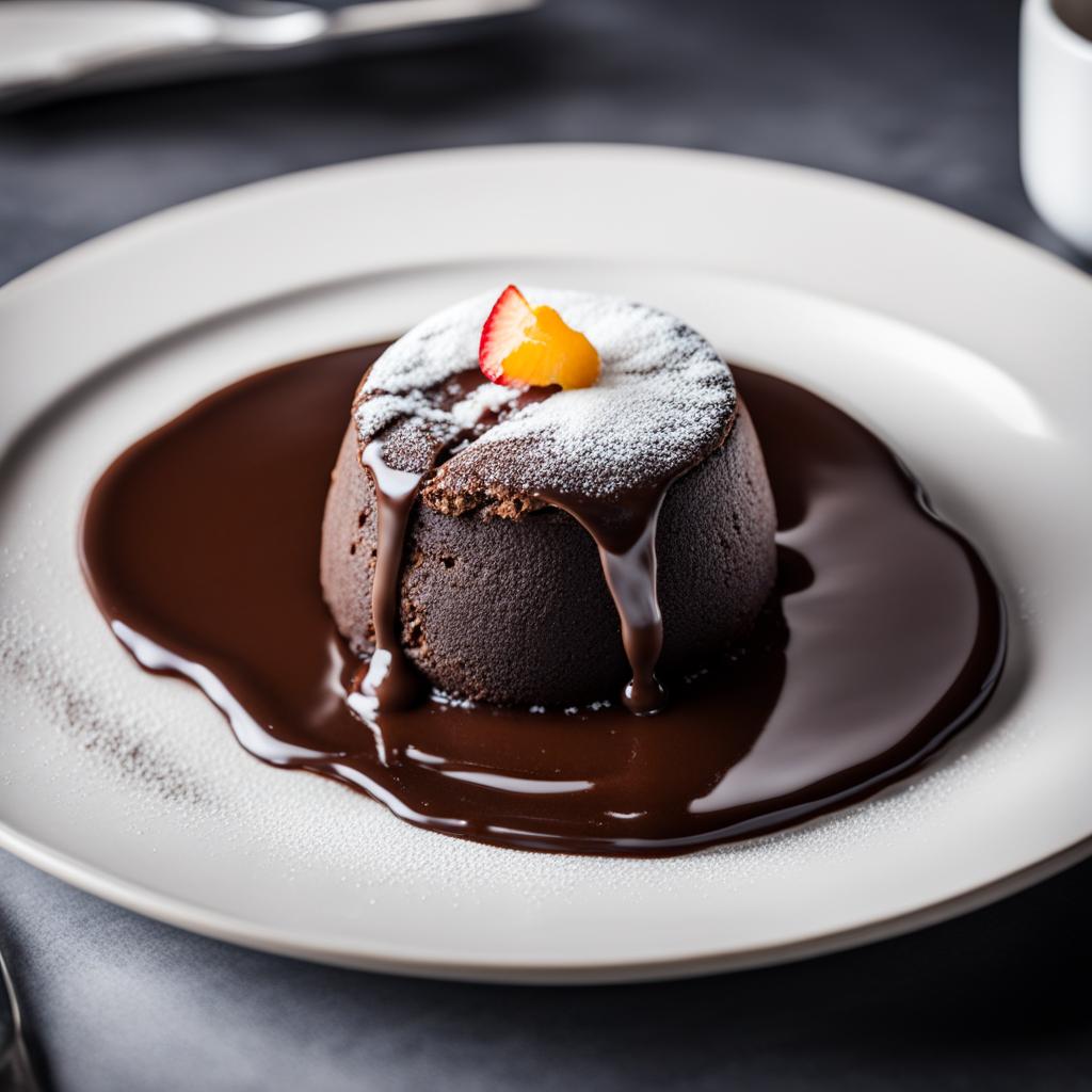 decadent chocolate lava cake with a molten center, devoured at a gourmet restaurant. 