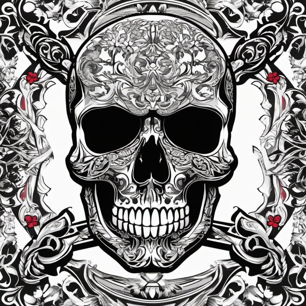 Skull and crossbones mark, a symbol of death in the tattoo.  black and white tattoo style