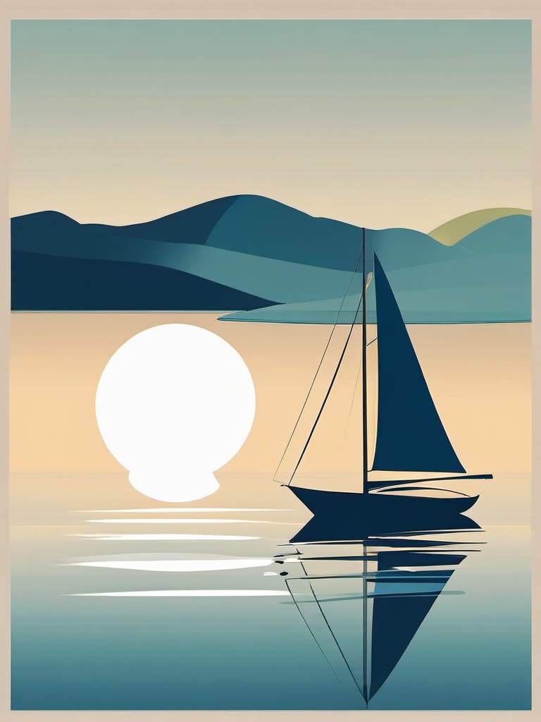 Sailboat on Calm Waters clipart - Sailboat in serene waters, ,vector color clipart,minimal