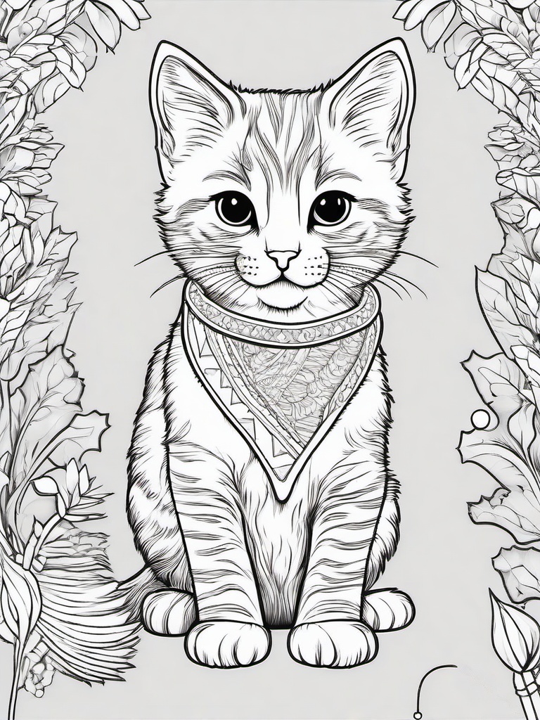 Kitty with Christmas Stocking Coloring Pages - Festive Kitten with a Holiday Stocking  minimal black outline printable sheet, coloring page