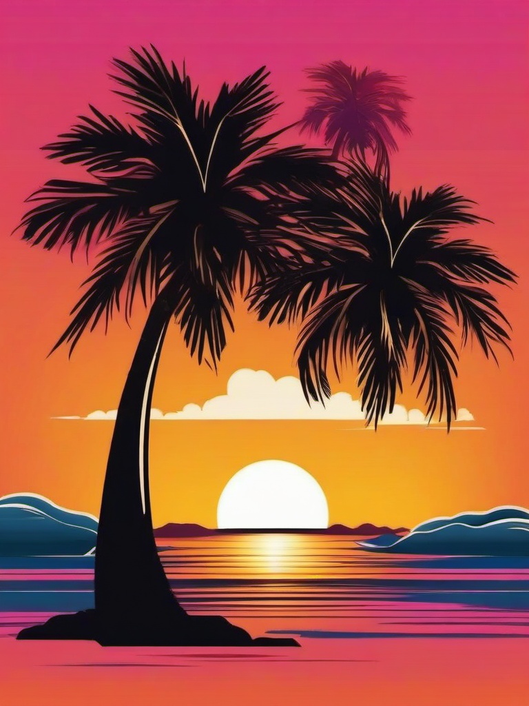 palm tree with sunset tattoo  simple vector color tattoo