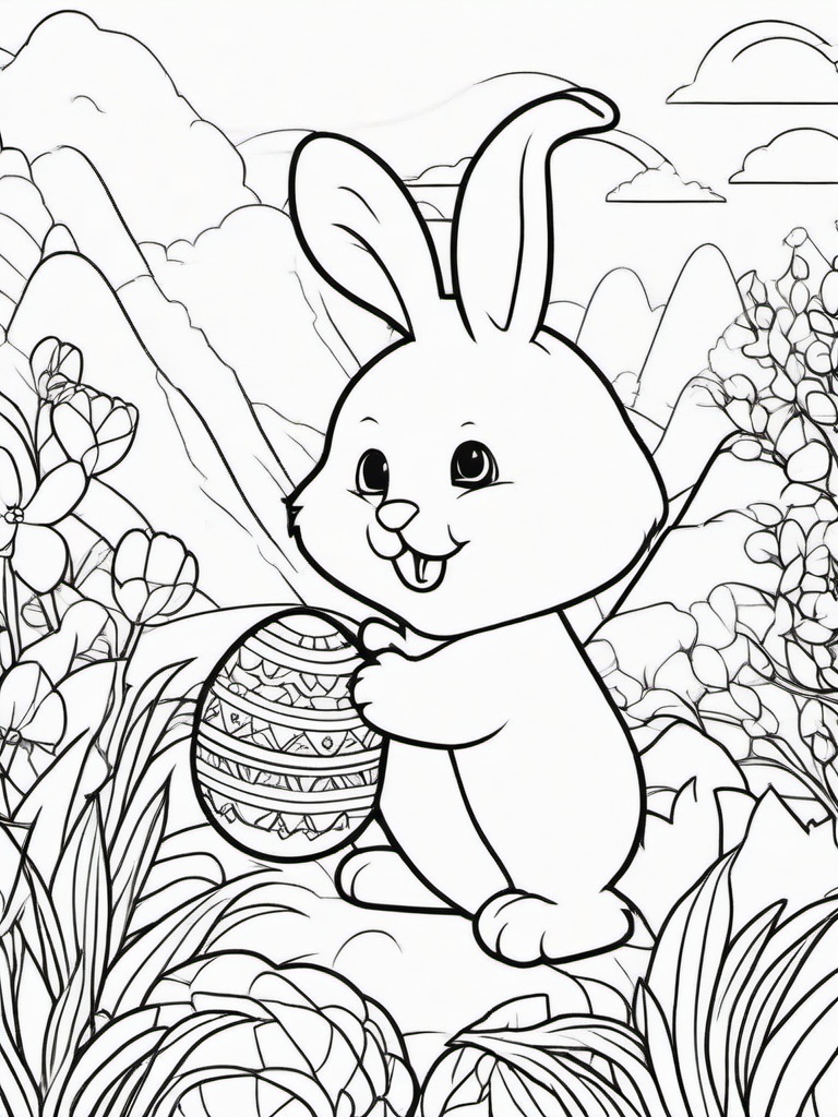 Easter Egg and Bunny Adventure Coloring Pages - Bunny Exploring an Easter Egg Wonderland  minimal black outline printable sheet, coloring page