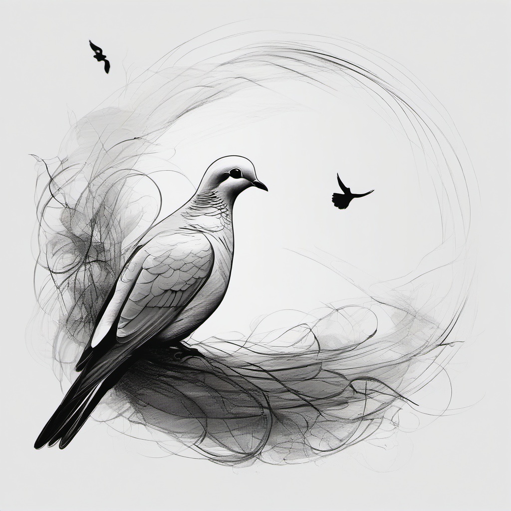 drawing of a dove in a peaceful setting  minimal rough sketch scribbles,doodles,black and white