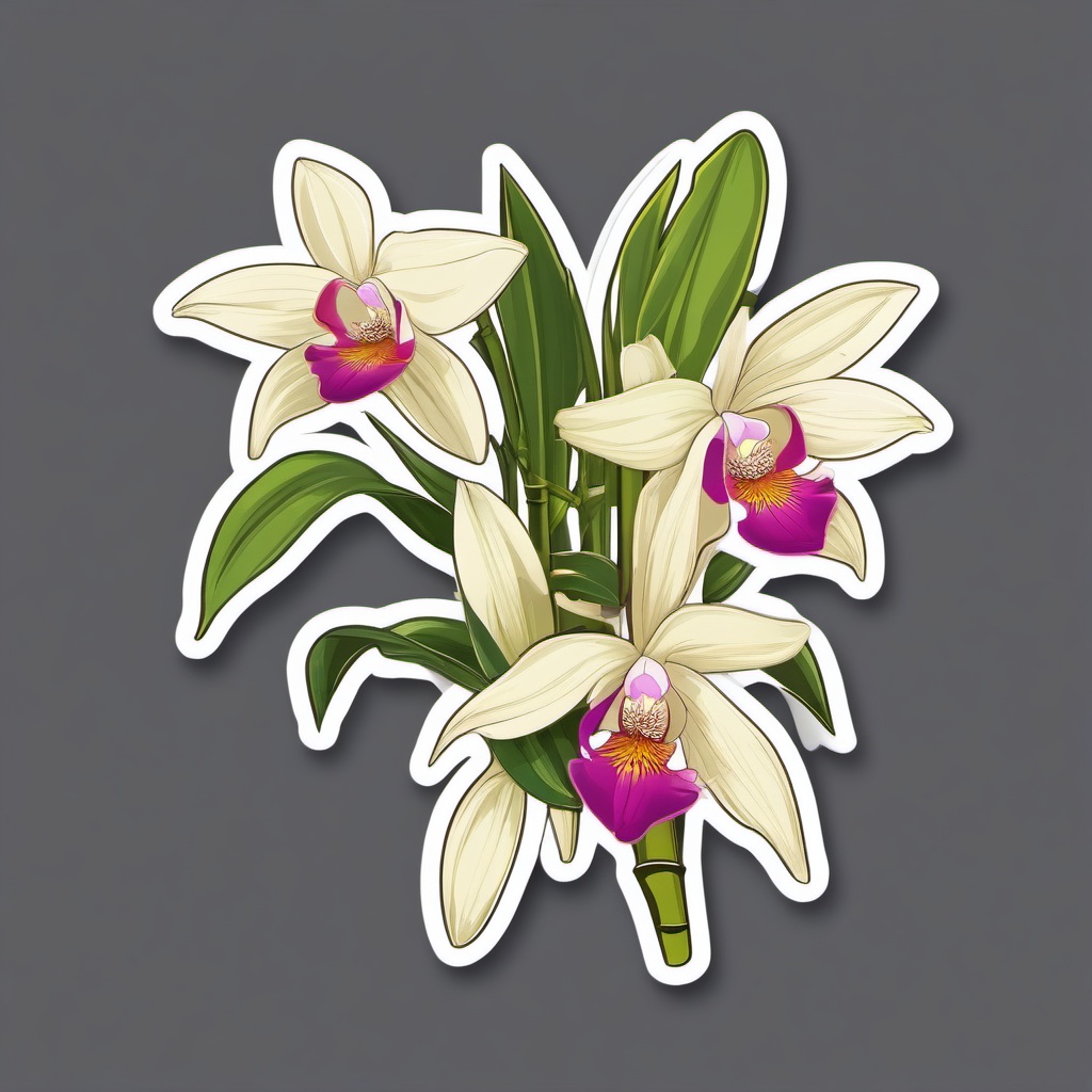 Bamboo Orchid Sticker - Capture the exotic and bamboo-like blooms of bamboo orchids with this elegant sticker, , sticker vector art, minimalist design