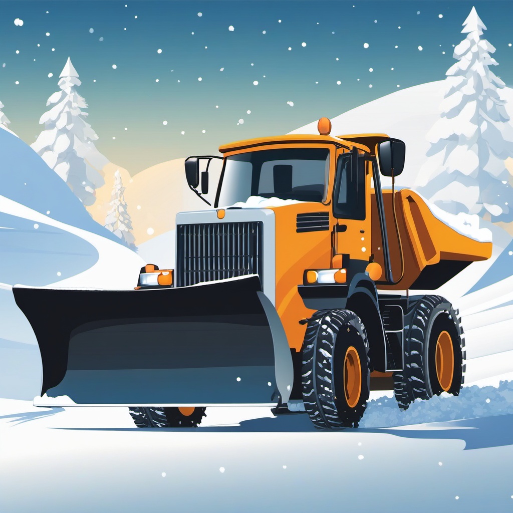 Snowplow in Action clipart - Snowplow clearing the road, ,vector color clipart,minimal