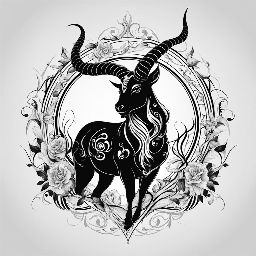 capricorn tattoo black and white design 