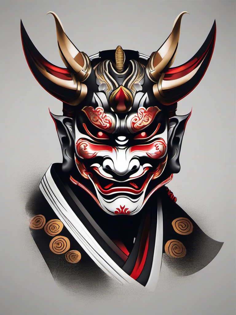 samurai hannya mask tattoo  simple color tattoo,white background,minimal