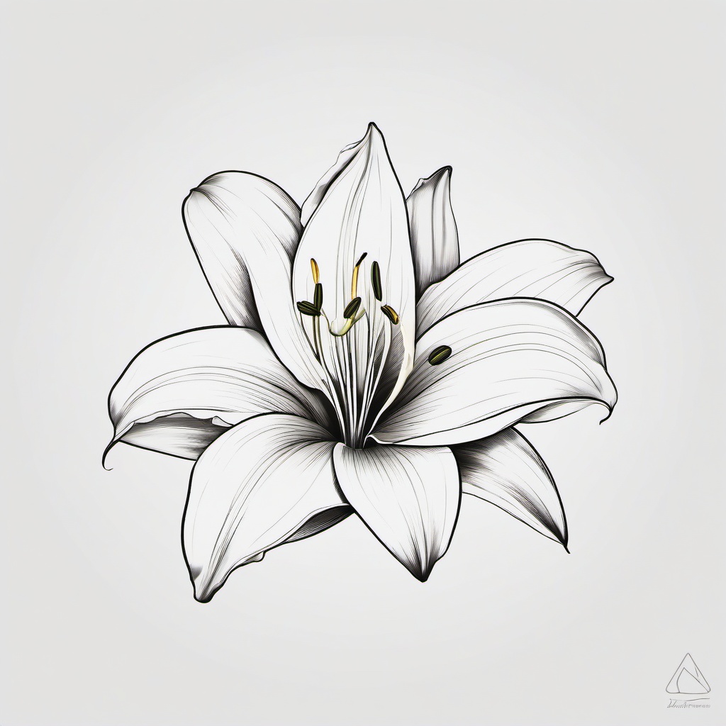 Lily Flower Tattoo - Tattoo featuring the lily flower, elegant and symbolic.  simple color tattoo,minimalist,white background