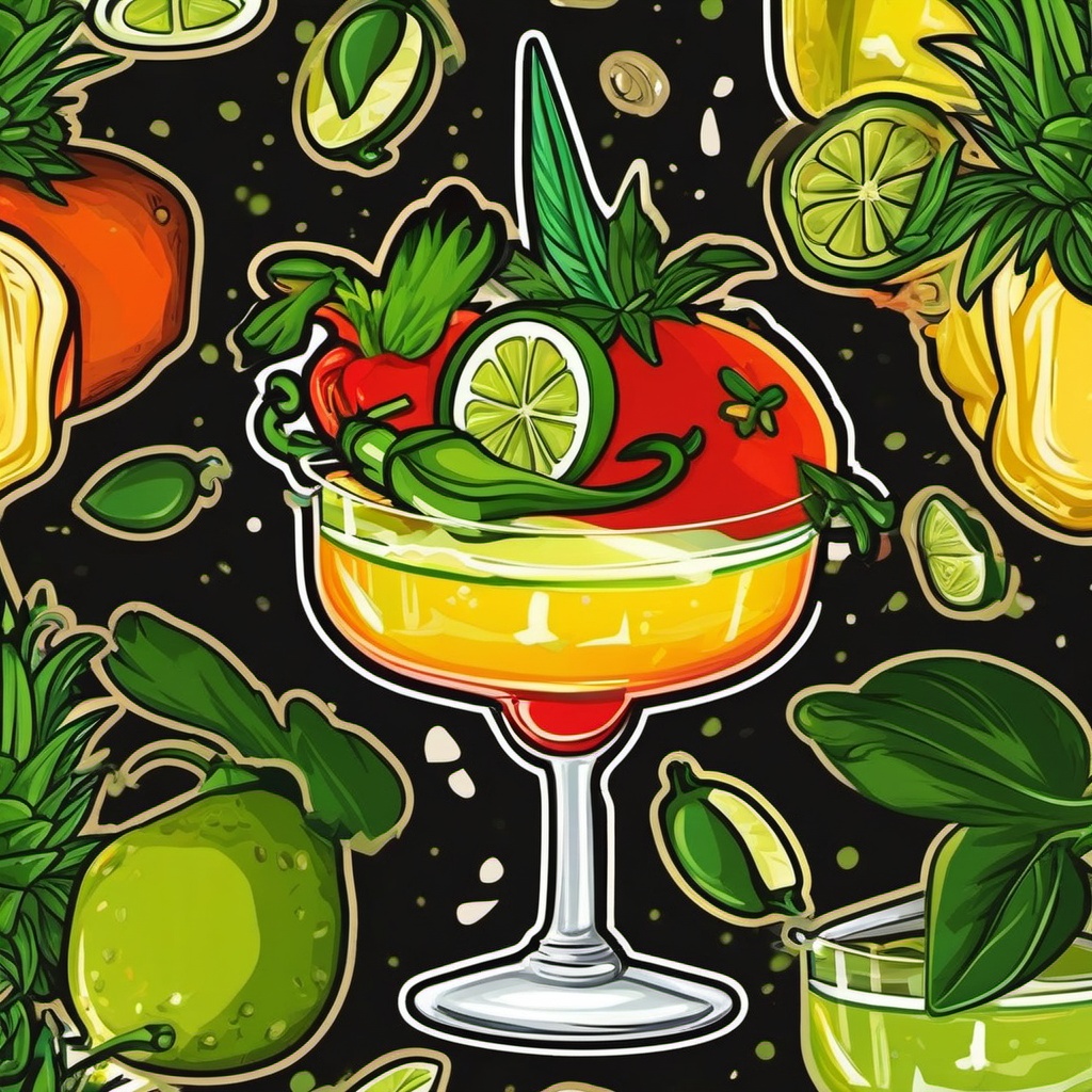 Spicy Jalapeño Margarita sticker- A fiery twist on the classic margarita, featuring jalapeño-infused tequila, triple sec, and lime., , color sticker vector art