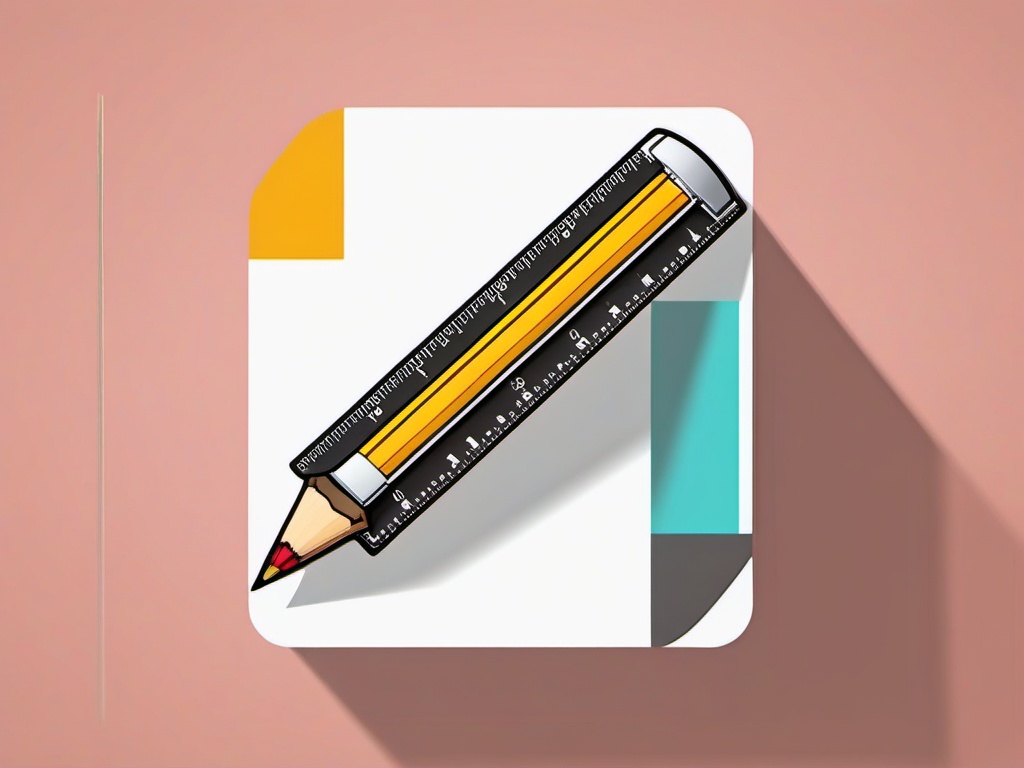 Pencil and Ruler Sticker - Pencil aligned with a measuring ruler, ,vector color sticker art,minimal