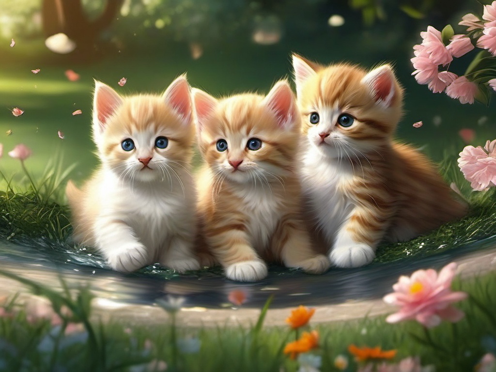 Phone Wallpaper Cute - Cute Kittens Playing at Central Park  wallpaper style, intricate details, patterns, splash art, light colors