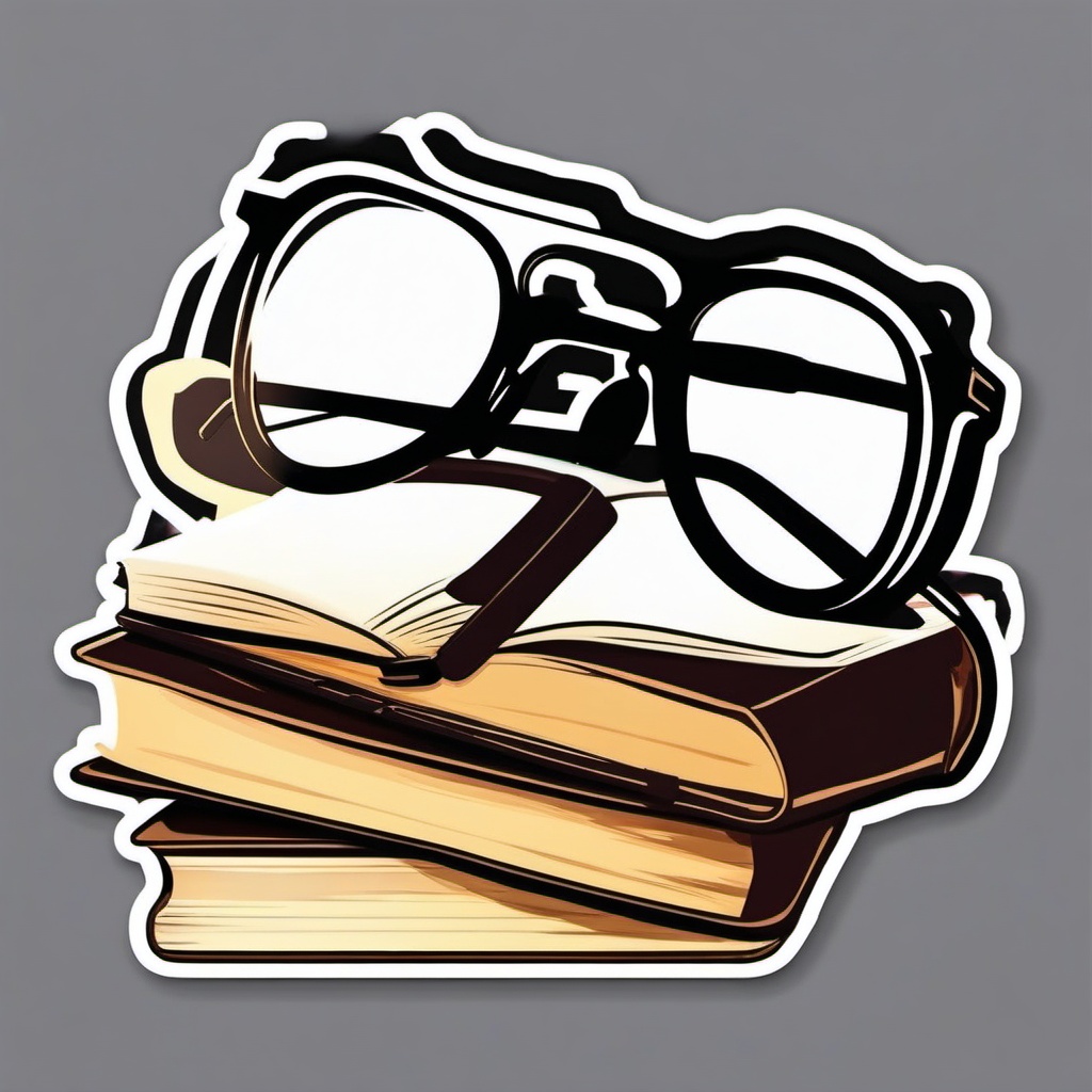 Book and Glasses Sticker - Open book with stylish reading glasses, ,vector color sticker art,minimal