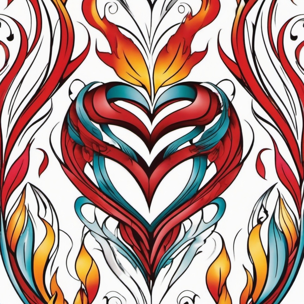 heart flames tattoo  simple color tattoo,white background