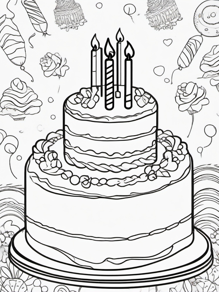 Birthday Cake Slice Coloring Pages - A Yummy Slice of Birthday Cake  minimal black outline printable sheet, coloring page