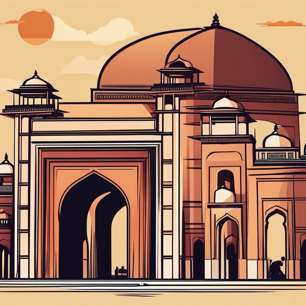 New Delhi clipart - India Gate and Jama Masjid in India,  color vector clipart