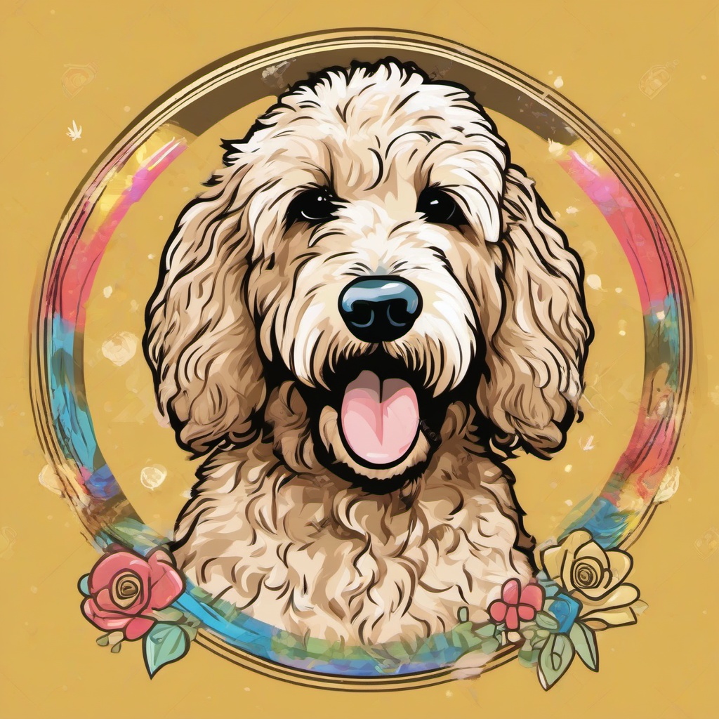 goldendoodle holding peace sign  , vector illustration, clipart