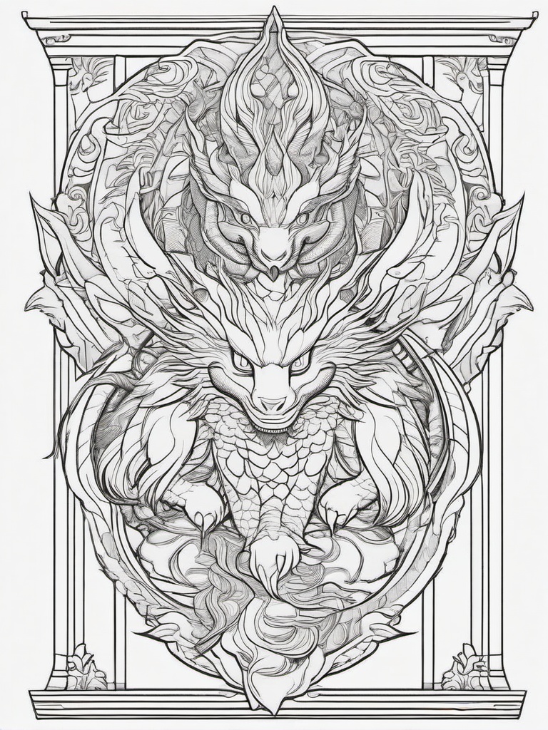 Tiamat Coloring Pages - Five-Headed Dragon Goddess of Chaos  minimal black outline printable sheet, coloring page