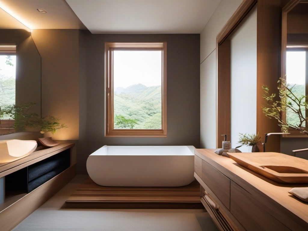 A small bathroom designed with Japanese Zen interior design highlights natural materials, a simple layout, and calming colors that make the space feel spacious and serene.  