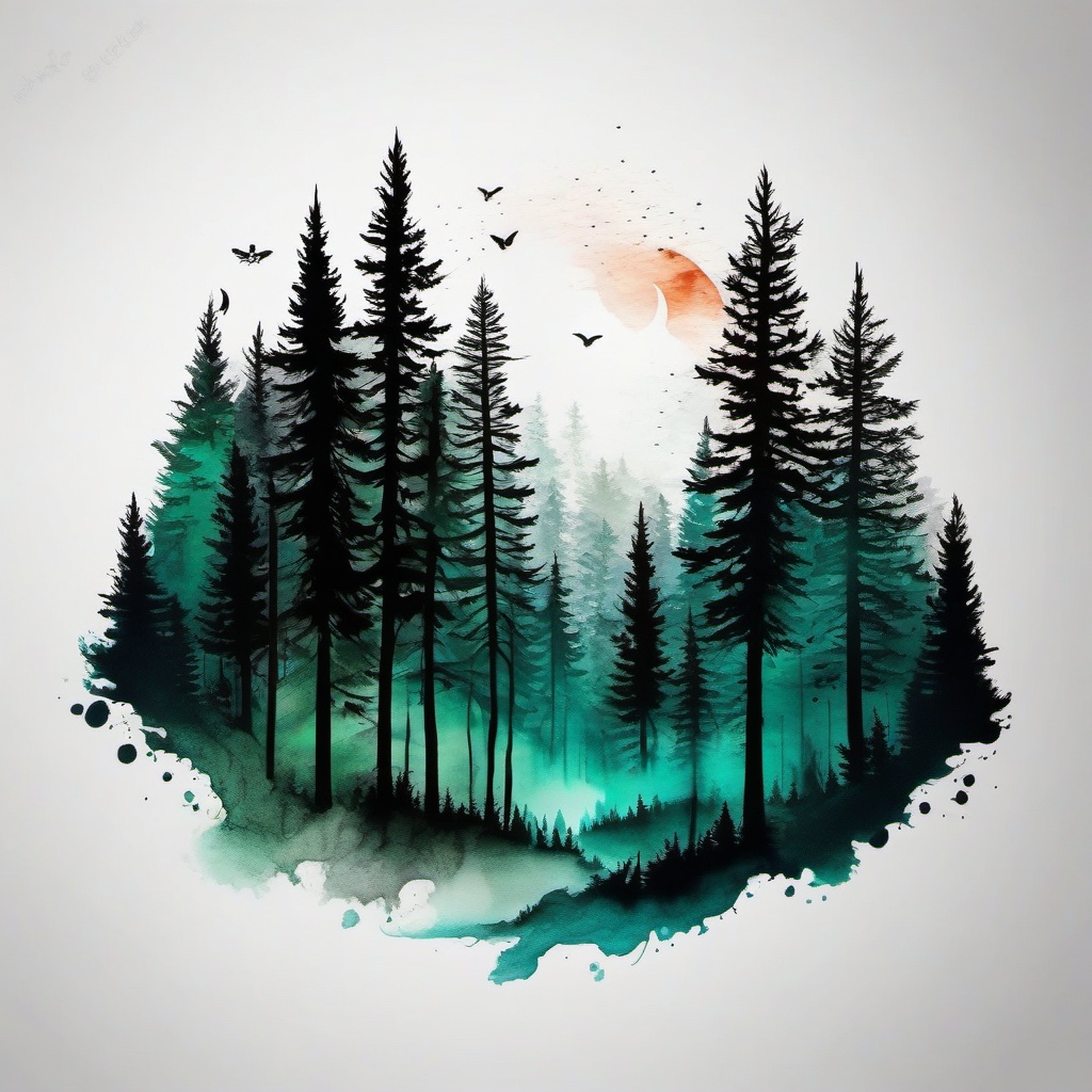 forest tattoo design  simple color tattoo,white background