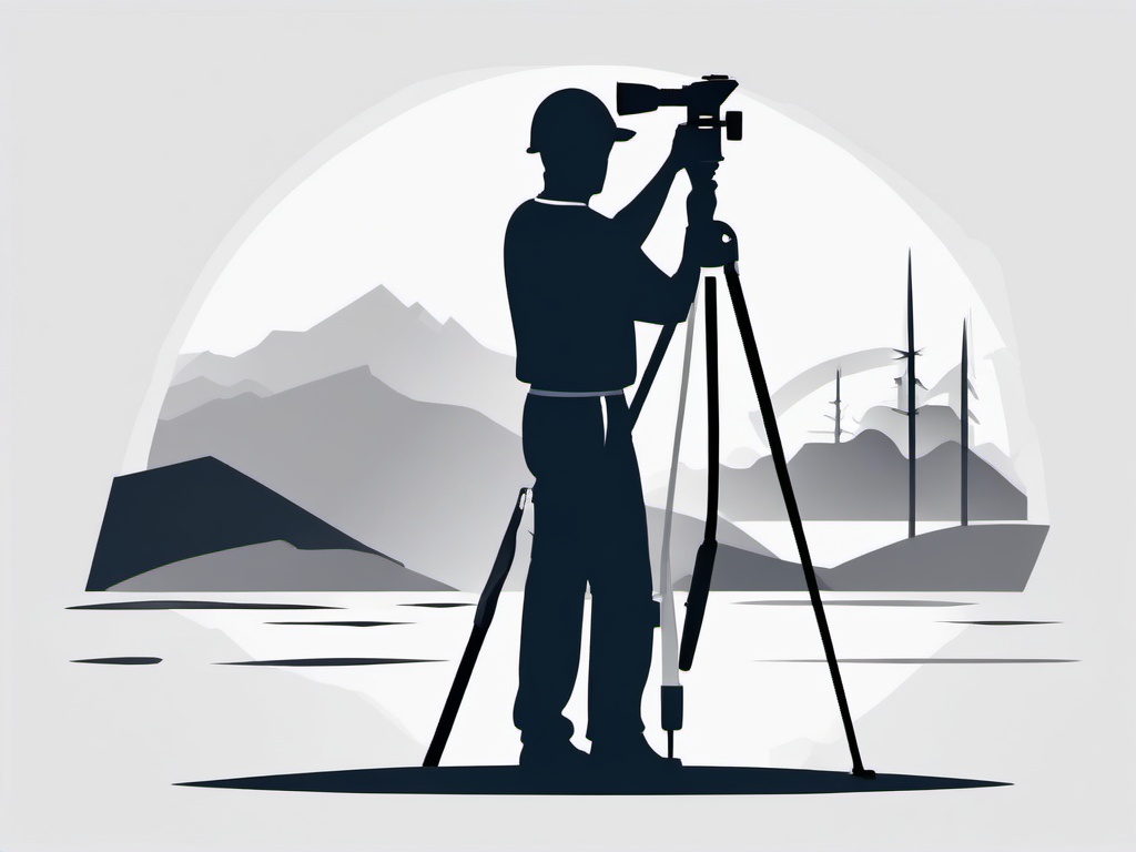 Surveyor clipart - A person using surveying equipment to measure land., ,vector color clipart,minimal