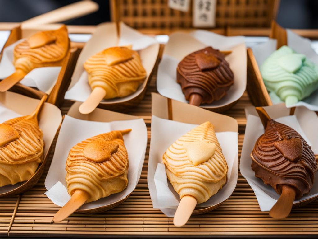 taiyaki ice cream, a japanese fish-shaped pastry, indulged at a summer festival in tokyo. 