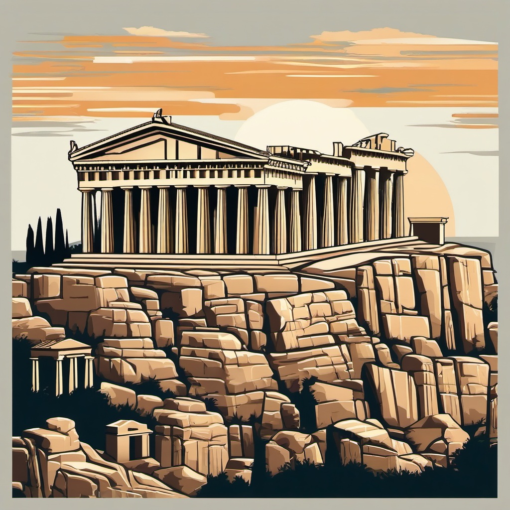 Athens clipart - Acropolis of Athens and Parthenon in Greece,  color vector clipart