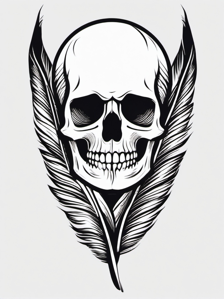 Feather Skull Tattoo - Combination of a feather and skull.  simple vector tattoo,minimalist,white background