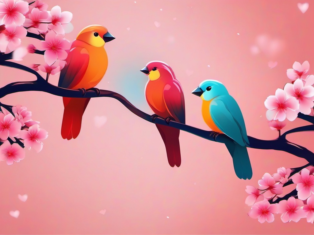 Valentine's Day background - Lovebirds sitting together on a cherry blossom branch  aesthetic background wallpaper