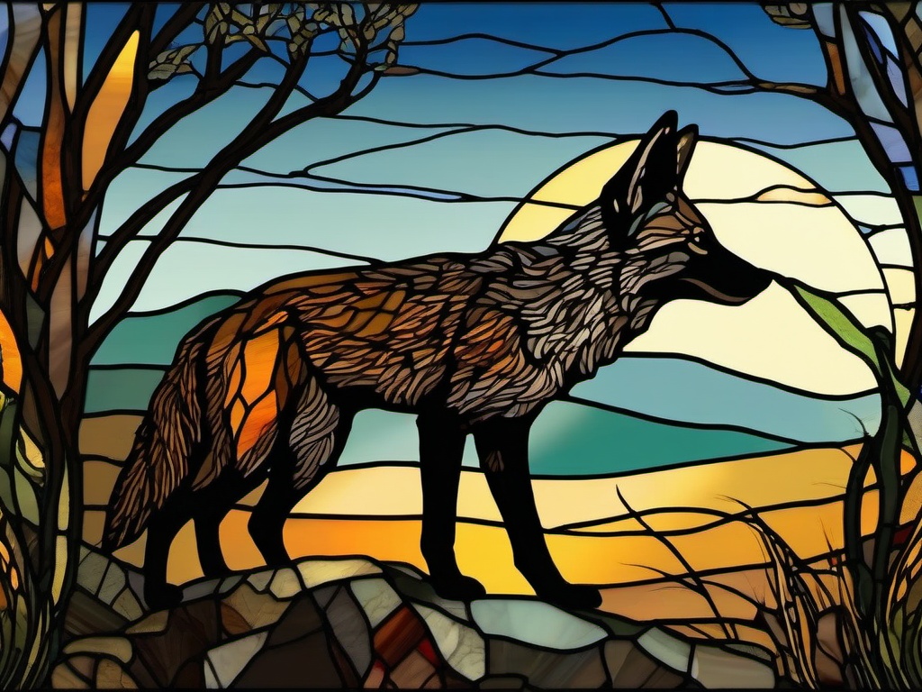 Stained Glass Jackal - Jackal howling in wilderness  