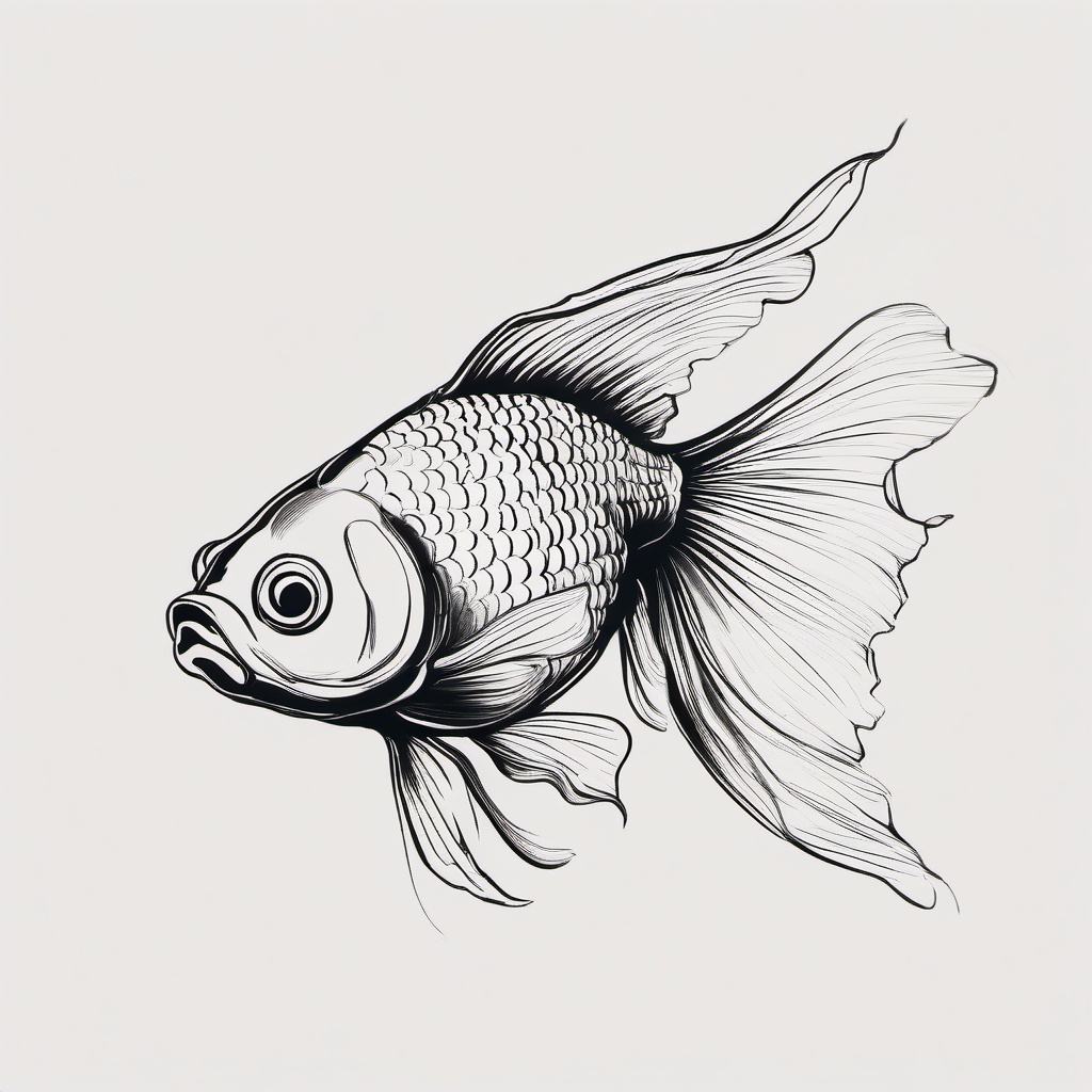 drawing of goldfish  minimal rough sketch scribbles,doodles,black and white