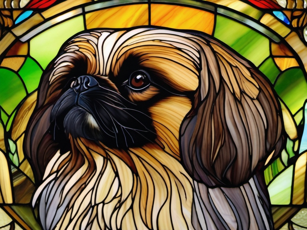 Stained Glass Pekingese - Pekingese with long mane  