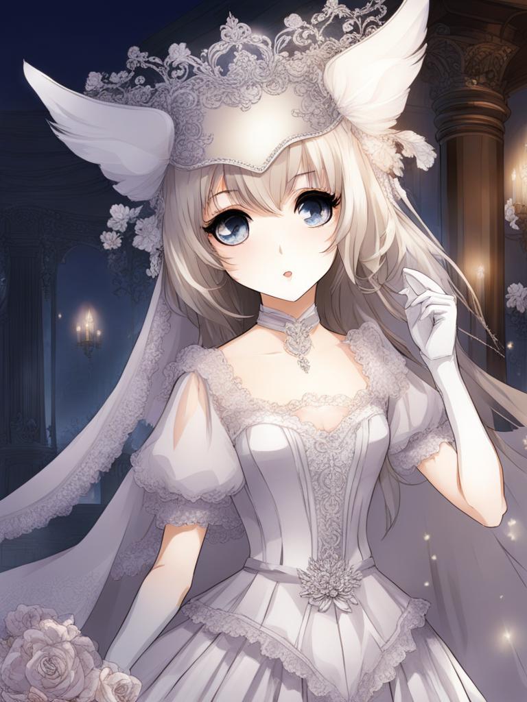 ghostly masquerade ball - sketch a masquerade ball where anime characters wear ghostly masks and elegant costumes. 