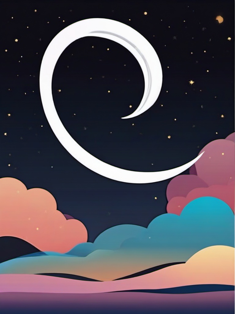 Crescent Moon Sticker - Crescent moon in the night sky, ,vector color sticker art,minimal