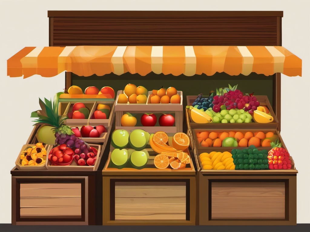 Fruit clipart - fruits displayed in a market stall  