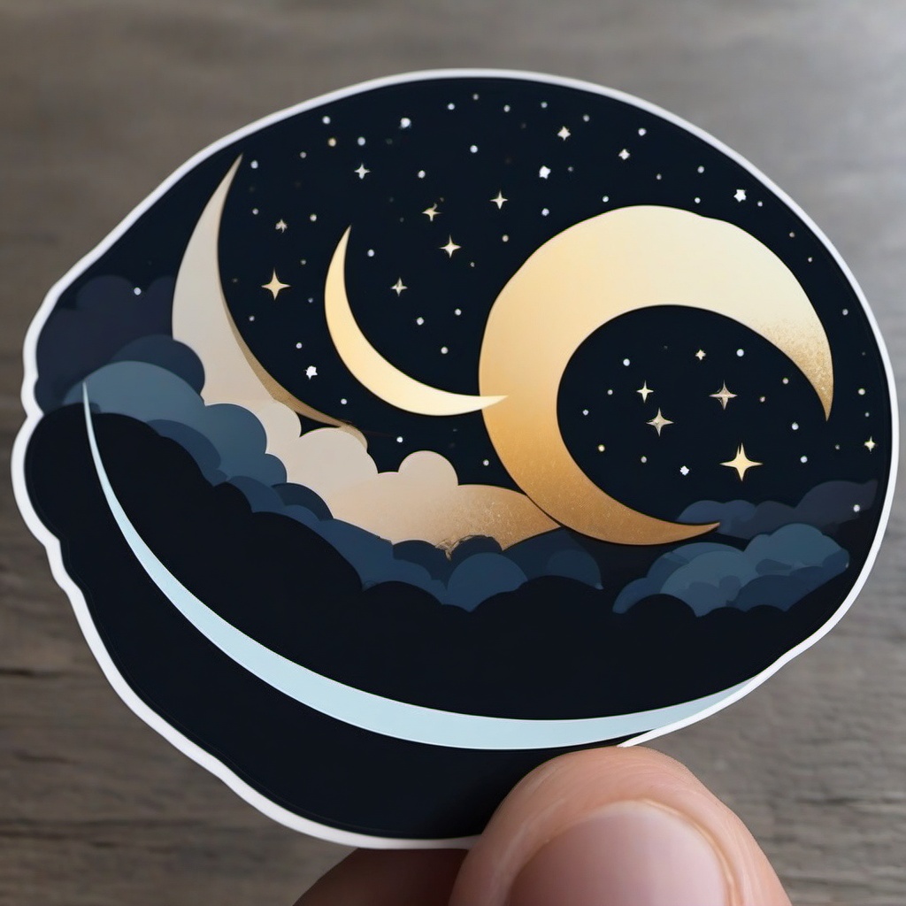 Crescent Moon Sticker - Crescent moon in the night sky, ,vector color sticker art,minimal