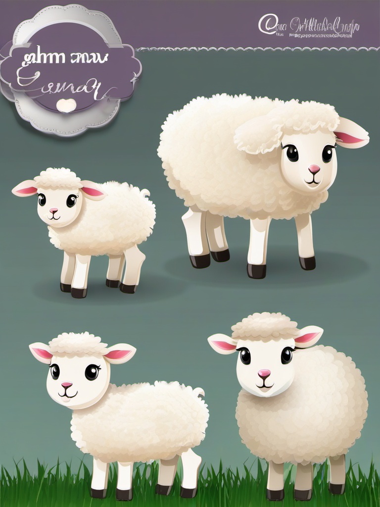 Lamb clipart - cartoon lamb with fluffy wool and big eyes  