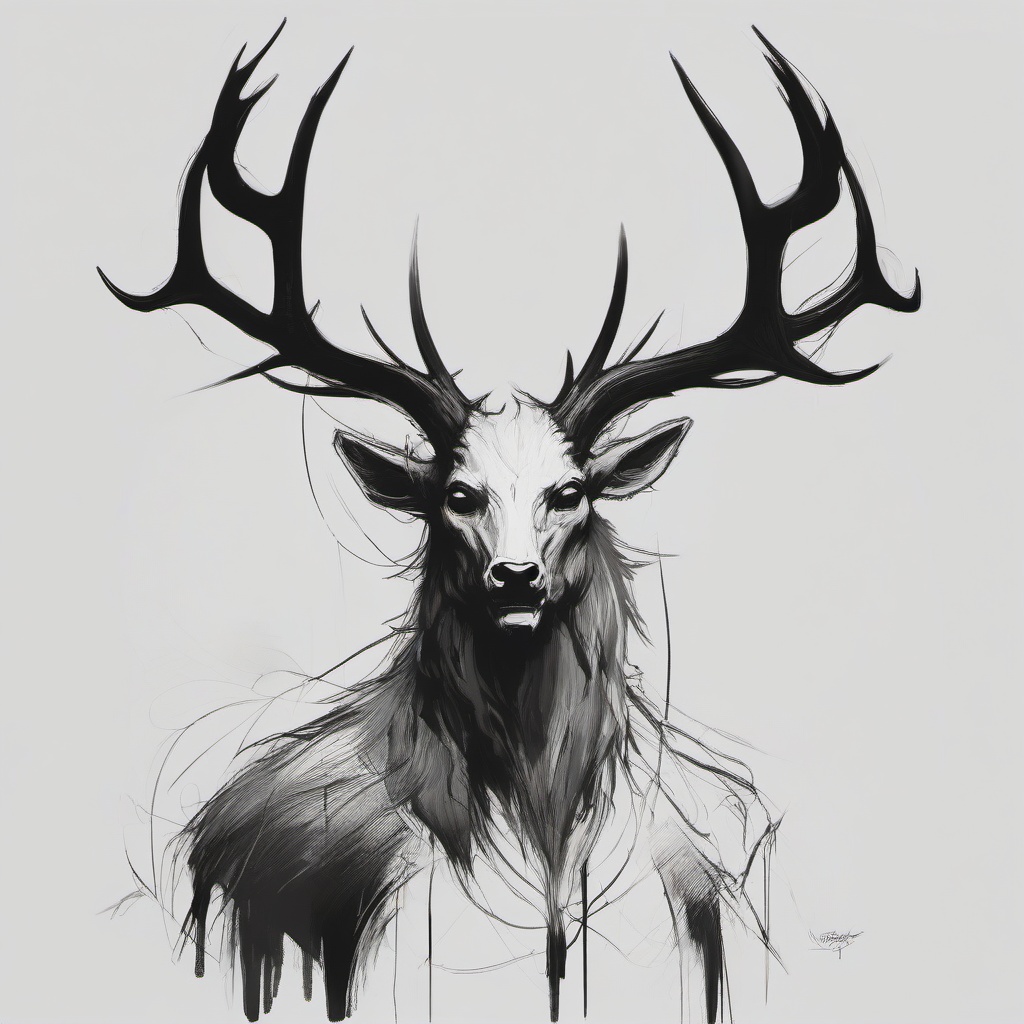 drawing of a wendigo  minimal rough sketch scribbles,doodles,black and white