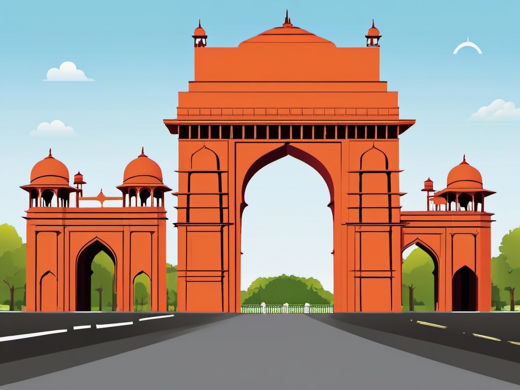 New Delhi clipart - India Gate and Jama Masjid in India, ,color clipart vector style