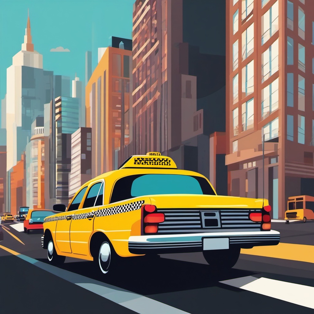 Taxi Clipart - A taxi cab weaving through the city's busy roads.  transport, color vector clipart, minimal style