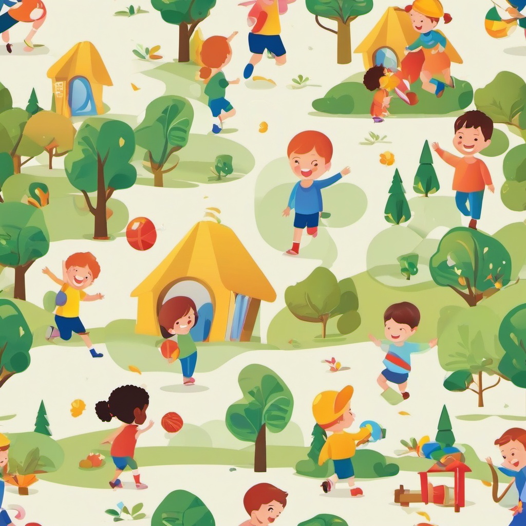 Children Playing Outside clipart - Kids playing outdoors, ,vector color clipart,minimal