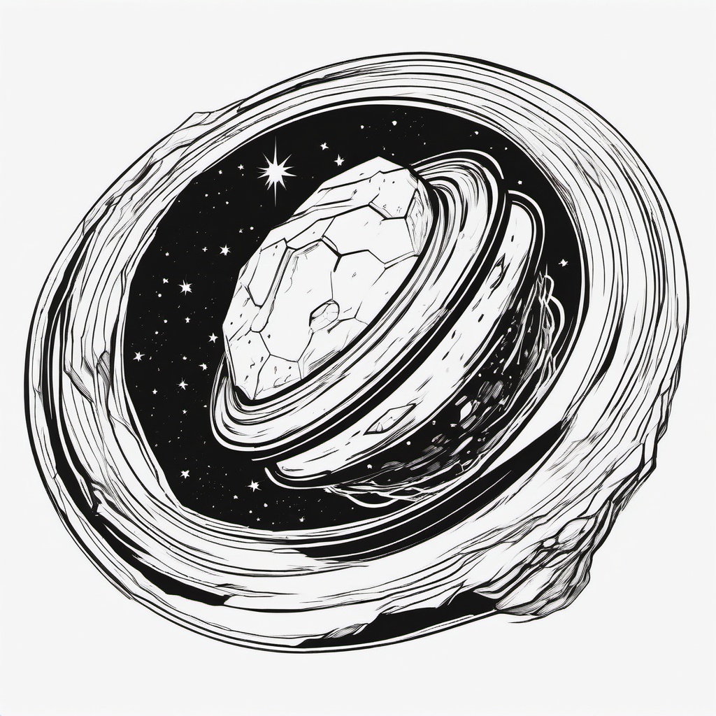 Asteroid Tattoo - An asteroid tattoo speeding through the cosmos  few color tattoo design, simple line art, design clean white background