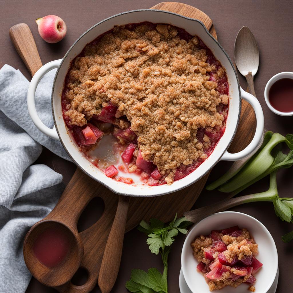 rhubarb crisp featuring tart rhubarb and a crispy oat topping. 