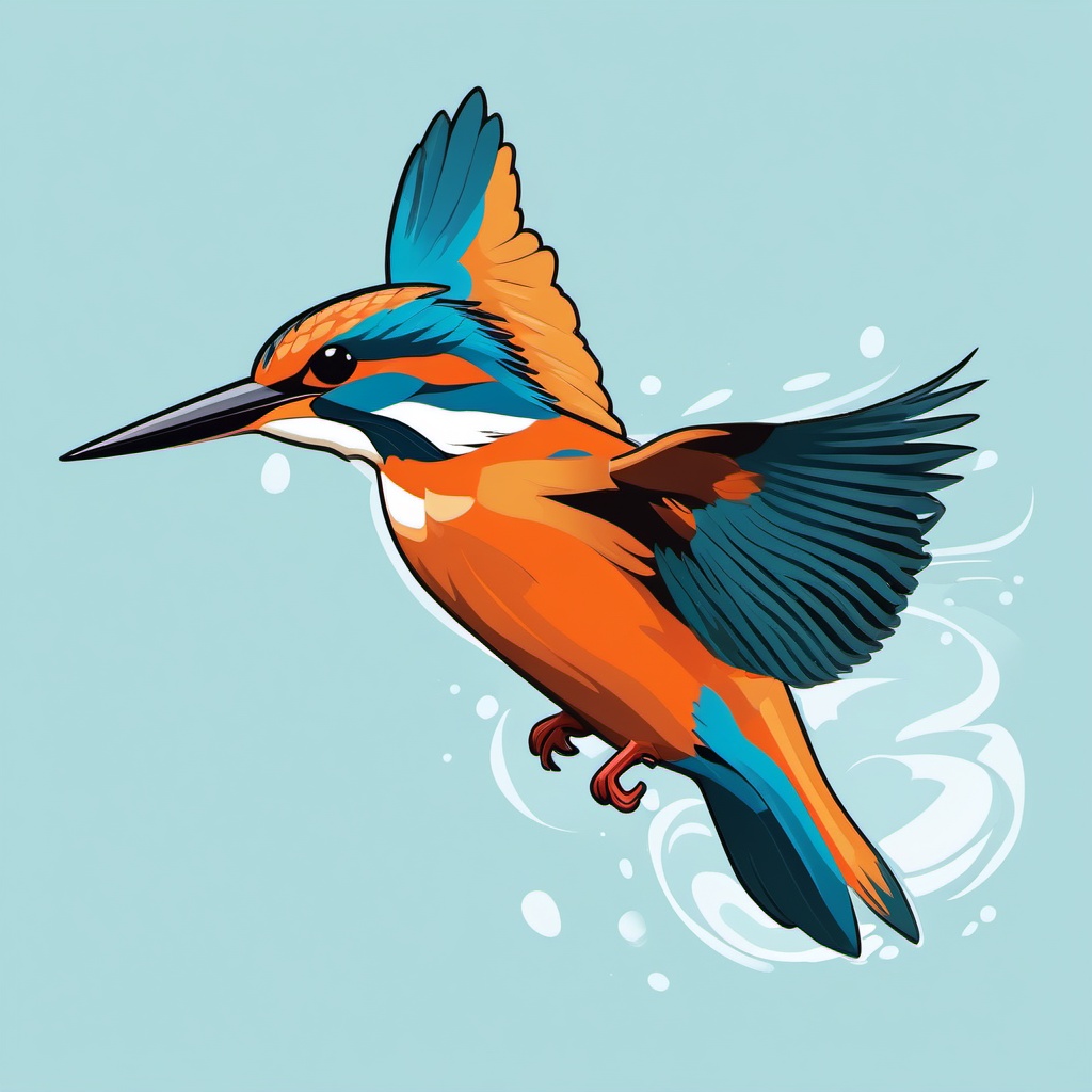 Kingfisher Clipart - Kingfisher diving into the water to catch a fish , minimal, 2d