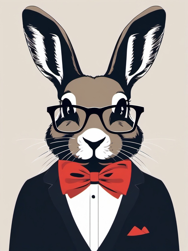 Rabbit clipart - rabbit wearing a bow tie and glasses  color,minimalist,vector clipart