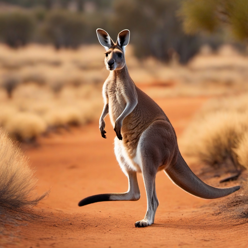 Kangaroo Clipart - Kangaroo hopping through the Australian outback , minimal, 2d