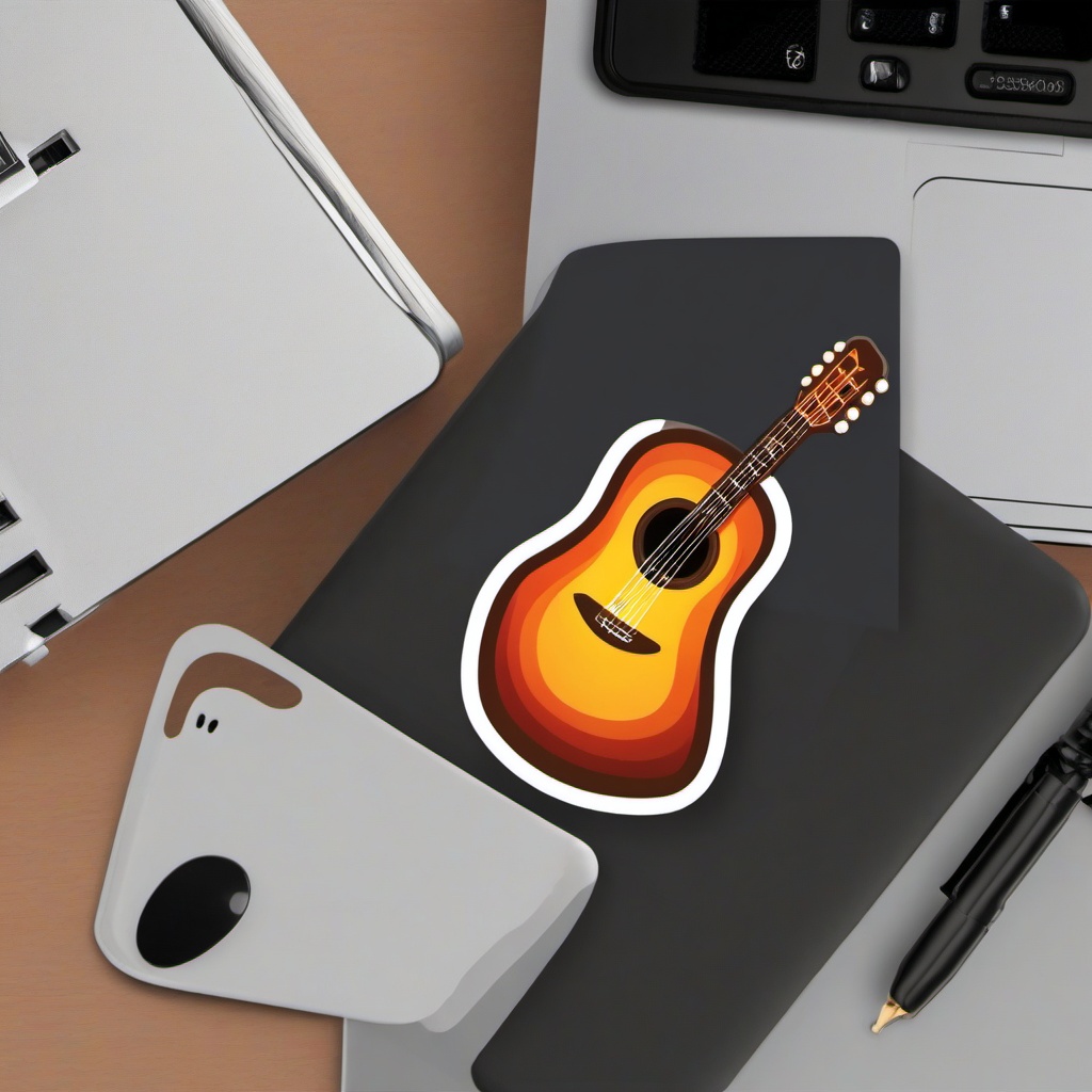 Campfire and Guitar Emoji Sticker - Evening tunes by the fire, , sticker vector art, minimalist design