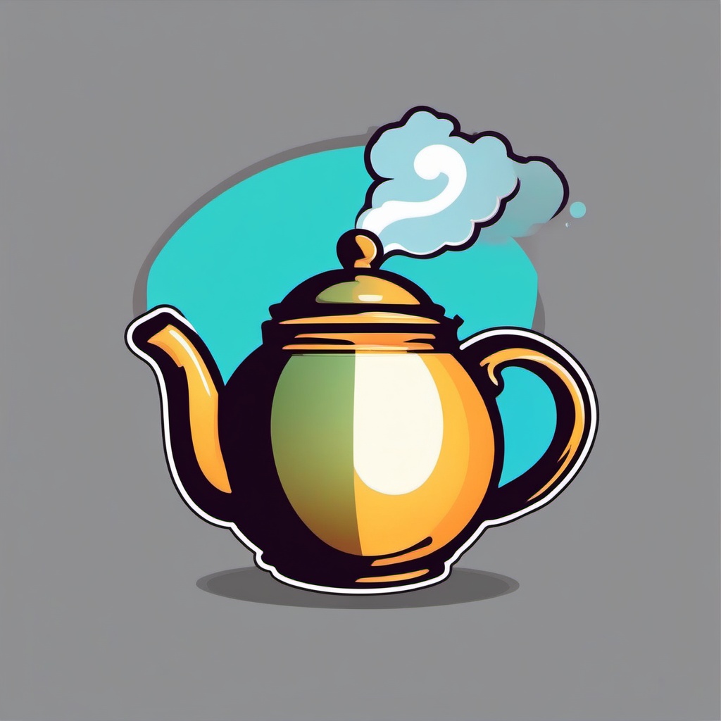 Teapot with Steam Sticker - Teapot emitting steam, ,vector color sticker art,minimal