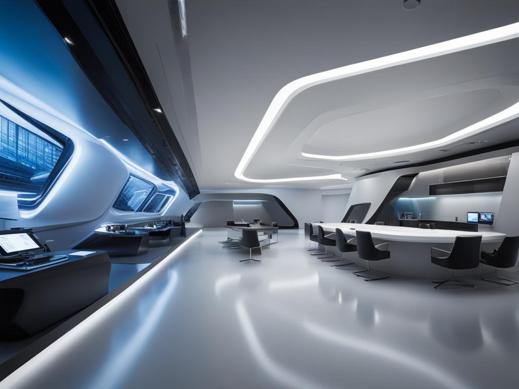 experience the sleek and futuristic design of a high-tech research facility. 